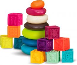 B. toys – Baby Blocks & Stacking – 10 Numbered Blocks & 5 Colorful Rings – Building Play Set for