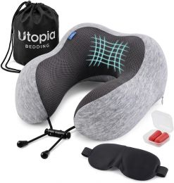 Utopia Bedding Memory Foam Travel Neck Pillow 1 Pack, Bundle of 3