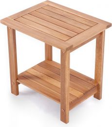 VICTORY RELAX Solid Acacia Wood Side Table with 2-Tier Storage Wood