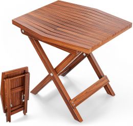 Melino Wooden Folding Outdoor Side Table 18x16x16 in Wood 18x16x16 in