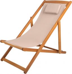 Lavish Home Beach Lounge Chair - Adjustable Height Reclining Sling Wood Portable