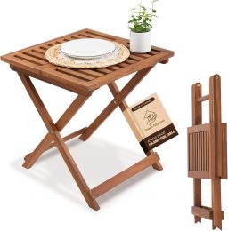 GREEN ALLUVIUM Folding Outdoor Patio & Camping Side Table Wood, Bundle of 2