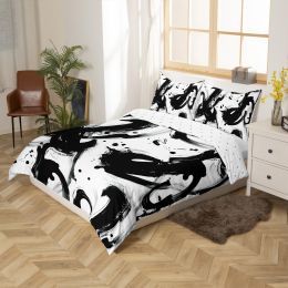 jejeloiu Kids Black and White Bedding Set King, Bundle of 2