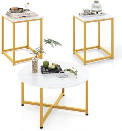 Giantex Round Nesting Table Set of Wood Metal 3-Piece, Set of 3