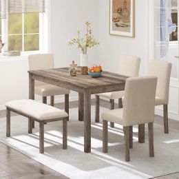 Zevemomo 6-Piece Solid Wood Dining Table Set Wood 6-Piece