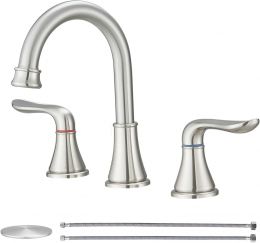 GENBONS Widespread Bathroom Faucets 3 Hole Brushed Nickel 8 3 Piece, 8 Inch