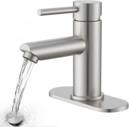 KPW Brushed Nickel Bathroom Sink Faucets Single Hole Single Stainless Steel