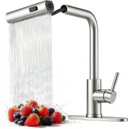 Fransiton Waterfall Kitchen Sink Faucet with Pull Down Sprayer Stainless Steel