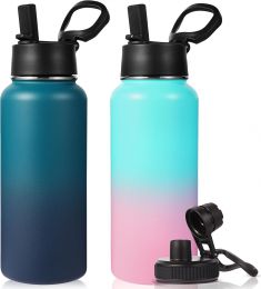 Neihepal 32 oz Insulated Water Bottles with Stainless Steel 2 Pack, 32 oz