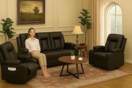 LUCKLIFE Faux Leather Recliner Sofa Set