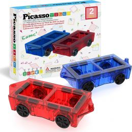 PicassoTiles 2 Piece Car Mini Truck Construction Kit Toy 2 Piece, Bundle of 2