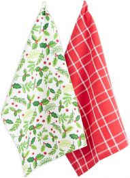 DII Christmas Kitchen Collection Printed Dishtowel Set 2 Piece, 18x28, Bundle of 2