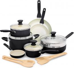 GreenPan Rio 16 Piece Cookware Pots and Nonstick Ceramic Dishwasher Safe 16 Piece