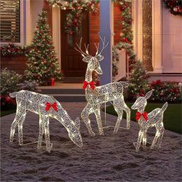 WHNICUST Pre-Lit Outdoor Christmas Deer Family Set Waterproof 3-Piece