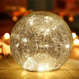 IdealXmas Glass Mercury Crackle LED Glass Globe Ball Lamp Glass, Bundle of 2