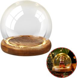 Funtery Glass Dome Display Case with LED Light Wood Glass Wood 4.72 Inch, Bundle of 2