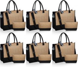 Sanwuta Burlap Tote Bags Bulk 7 Inch, 17 x 13 x 7 Inch