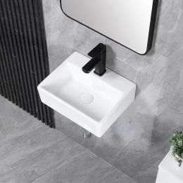KARAMAG Small Vessel Sink 15"x12" Wall Mount Bathroom Sink Ceramic