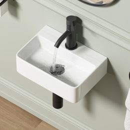 QISHKA Wall Hung Bathroom Vessel Sink Ceramic
