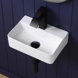 KMOEM Small Wall Mount Bathroom Vessel Sink 14"x10" Rectangular Ceramic