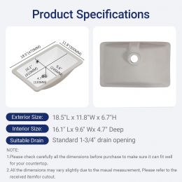 kjineaten 18 Inch Small Rectangle Undermount Bathroom Sink Vessel Ceramic 18 Inch