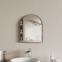 MYlovelylands Black Arched Bathroom Mirror 15x18 Inch Metal 15x18 Inch