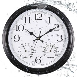 Vigorwise 15 Inch Black Metal-Frame Outdoor Clocks Waterproof Wall Metal Waterproof 15 Inch