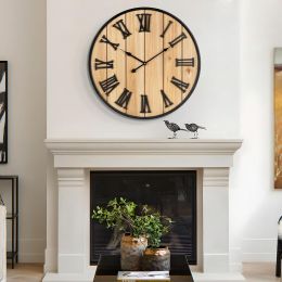 Henescribe Large Wall Clock 16IN Wood Metal 16IN