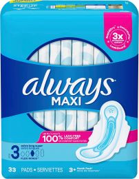 Always Maxi Size 3 Feminine Pads with Wings 33 Count, Bundle of 3