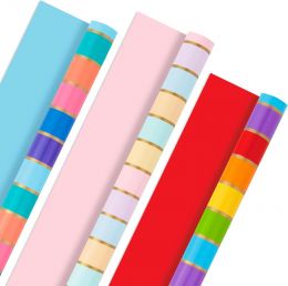 Hallmark Rainbow Wrapping Paper Rolls for Graduation Set of 3, Bundle of 2