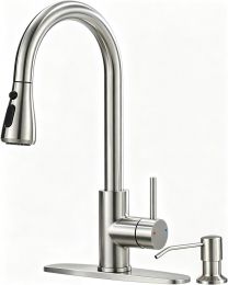 OWOFAN Kitchen Faucet with Pull Down Sprayer and Soap Dispenser Stainless Steel