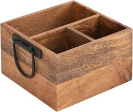 AMERINDIAN Wooden Utensil Caddy with Handle and 3 Compartment Wood