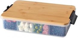 Farberware Build Snacklebox Serving Tray with Locking Bamboo Cutting Portable, Bundle of 2