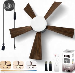 SUKIMIH Socket Fan Light Wood 16.4 Ft