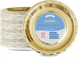 Tyzarglef Gold Disposable Paper Plates 50 Count, 9 Inch, Bundle of 2