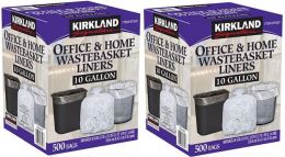 KIRKLAND Signature Made in USA 10 Gallon Clear Wastebasket Liner Bags for 2 Pack, 500 Count, 10 Gallon