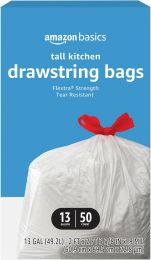 Visit the Store Flextra Tall Kitchen Drawstring Trash Bags 50 Count, 13 Gallon, Bundle of 5