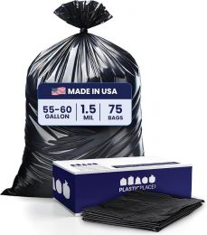 Plasticplace 55 Gallon Trash Bags │ Plastic 75Count, 55 Gallon
