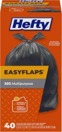 Hefty Easy Flaps Multipurpose Large Trash Bags 40 Count, 30 Gallon, Bundle of 2