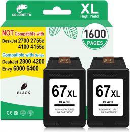 COLORETTO 67XL Ink for HP 67XL Black Ink Cartridge for Deskjet 2800e 2827e 2855e 2852e 2842e 4200e 4255e