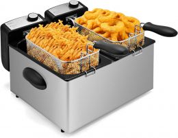 Pukomc Electric Double Deep Fryer with 2 Baskets & Stainless Steel Electric 3L