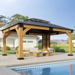 ZIENLIFE 12x14 ft Cedar Wood Gazebo with Storage Cabinet Wood Heavy Duty 12x14