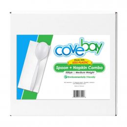 Covebay Disposable Spoons with Individually Wrapped Napkins Combo 500 Units