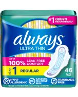 Always Ultra Thin Feminine Pads with Wings for Women 46 Count, Bundle of 3