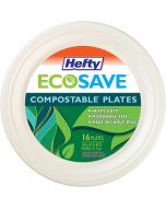 Hefty ECOSAVE Compostable Paper Plates 16 Count, 8 Inch, Bundle of 2
