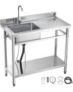 VEVOR Stainless Steel Utility Sink Stainless Steel 37 in, 4 x 19, 7 x 37 in