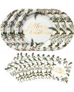 Dereinwo 50Pcs Christmas Paper Plates and Napkins Disposable paper, Bundle of 3