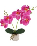Funzhan 16.5 Inch Artificial Orchid Flowers Potted Plant in Grey Ceramic Pot Fake Ceramic 16.5 Inch, Bundle of 2