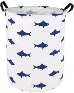 HUAYEE Round Navy Shark Pattern Laundry Hamper Storage Basket Fabric, Bundle of 3