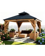 MilleLoom 10x12 FT Hardtop Wooden Gazebo with Galvanized Steel Aluminum Wood 10x12